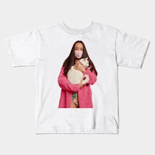 Girl with a cat - parody Kids T-Shirt